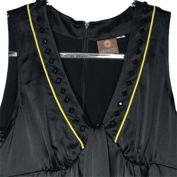 Signette Womens Size 6 Black and Yellow Tank 100% Silk Embellished - Picture 4 of 7